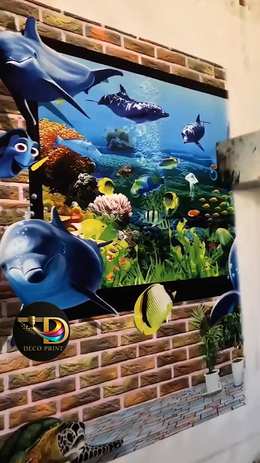 Oversized eye artwork printed directly on drywall — commercial interior, Los Angeles